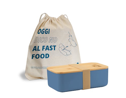 Set pranzo lunch bag Dico NO al fast food con contenitore