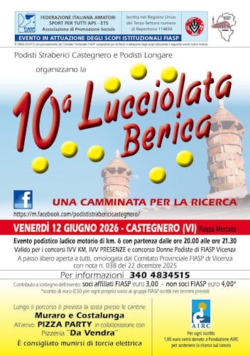 Lucciolata Berica 2026: sport e solidarietà a Castegnero