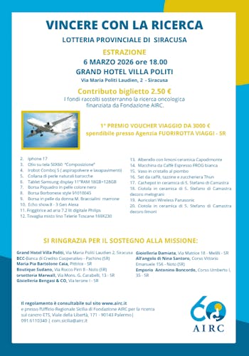 LOTTERIA PROVINCIALE DI SIRACUSA “VINCERE CON LA RICERCA”