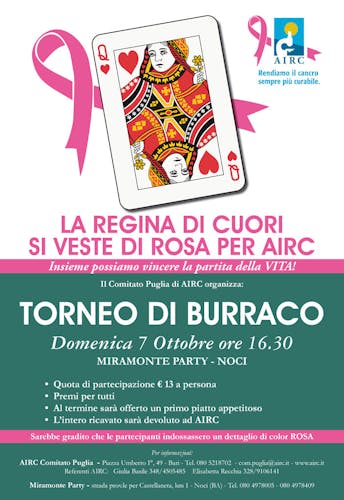 Torneo di burraco “La regina di cuori si veste di rosa per AIRC”